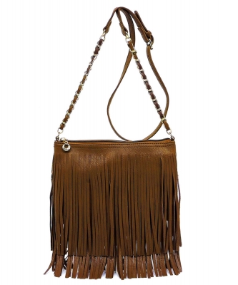 Faux Leather Fringe Hand Bag E031 TAN